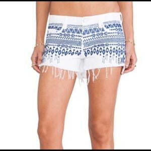 BLANK NYC white cut off Aztec embroidered denim